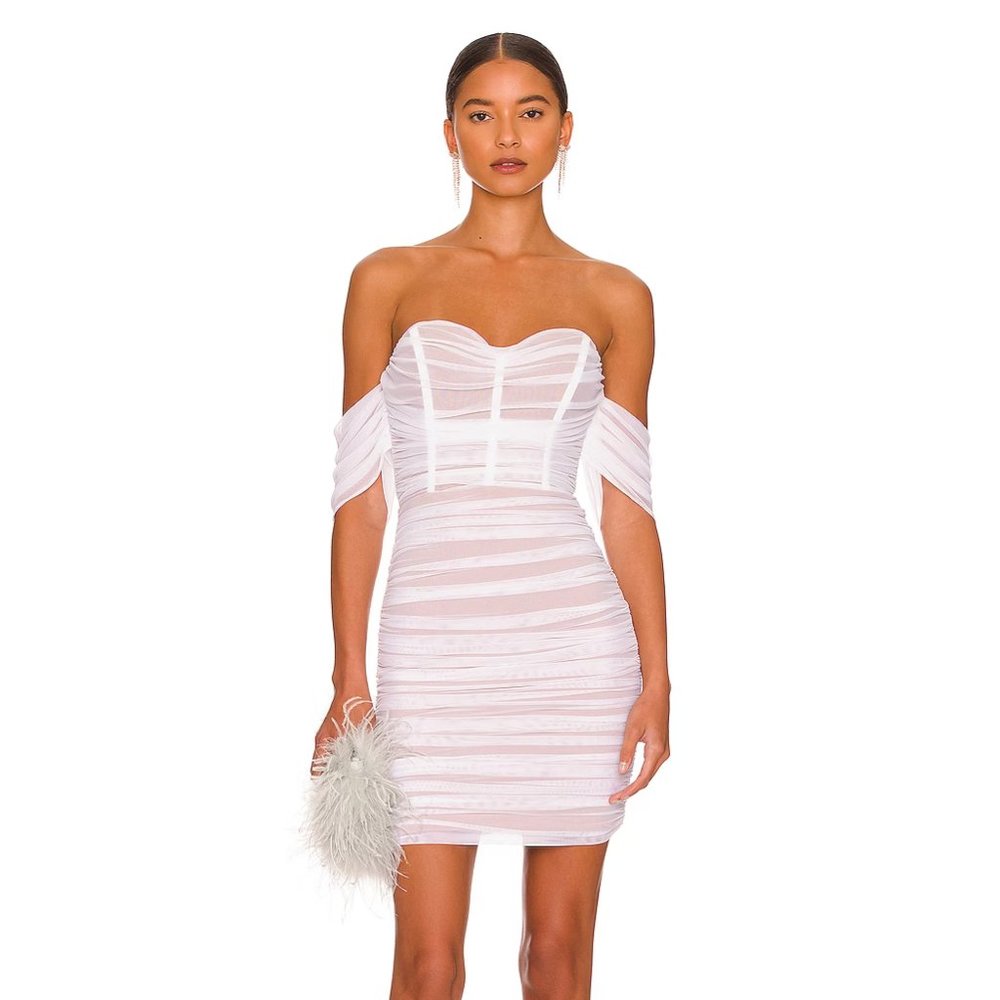 Nookie Eden Mini Dress in White Mesh Off Shoulder Buster Corset Small S